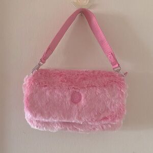 Kipling Aras Valentine Pink Faux Fur Shoulder Bag